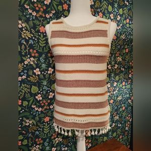Alya Sleeveless Striped Crocheted Top with Fringe Size M